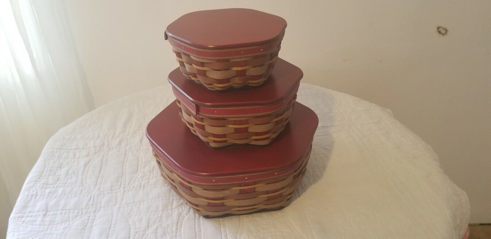 Rare Longaberger Red Stackable baskets Set