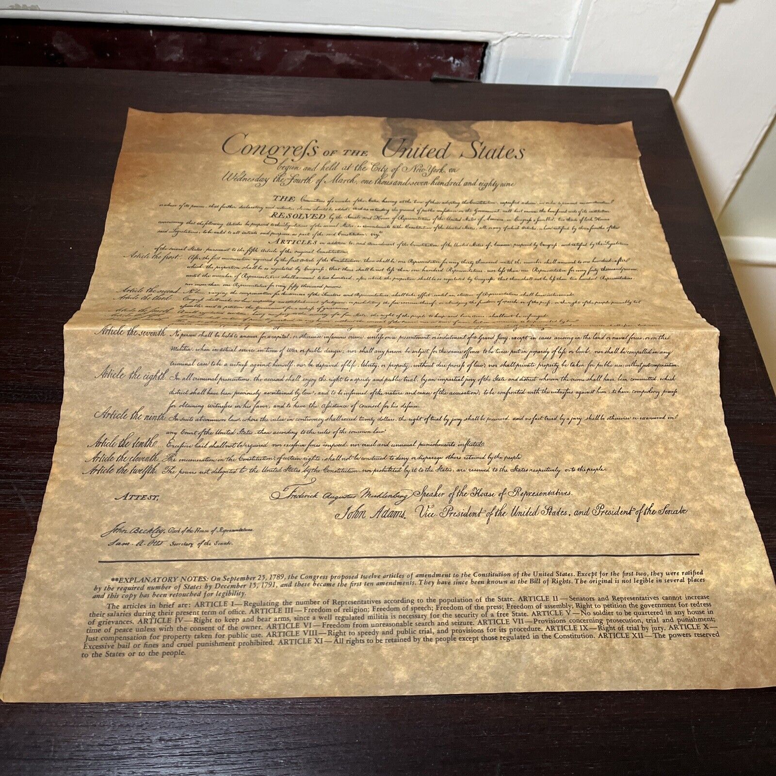 Vintage Congress of the United States Bills of Rights 12 Articles Aged Parchment