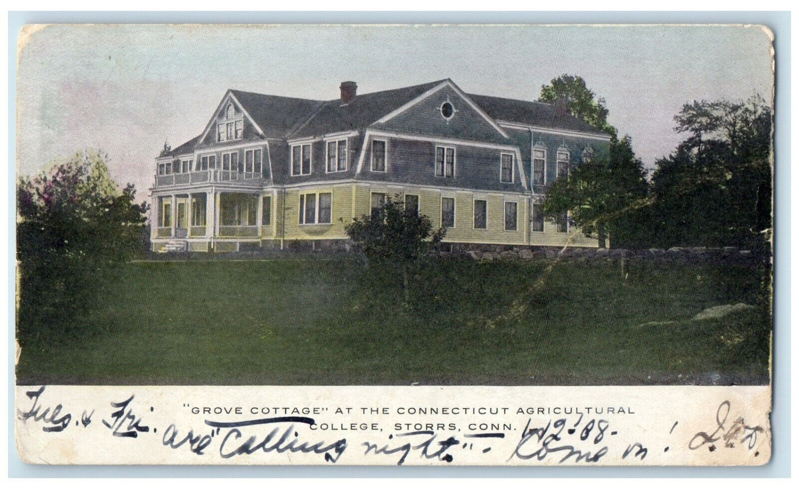 c1905 Grove Cottage at the Connecticut Agricultural College Storrs CT Postcard