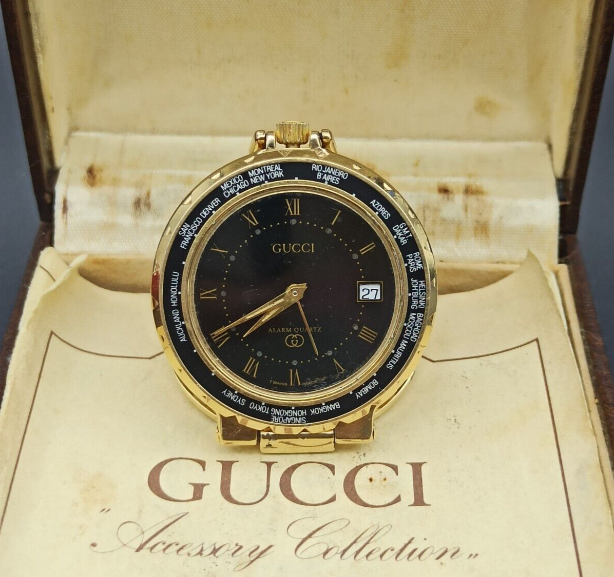 Iconic 80s Rare Vintage Gucci By Cartier World Travel Desk Pocket Watch