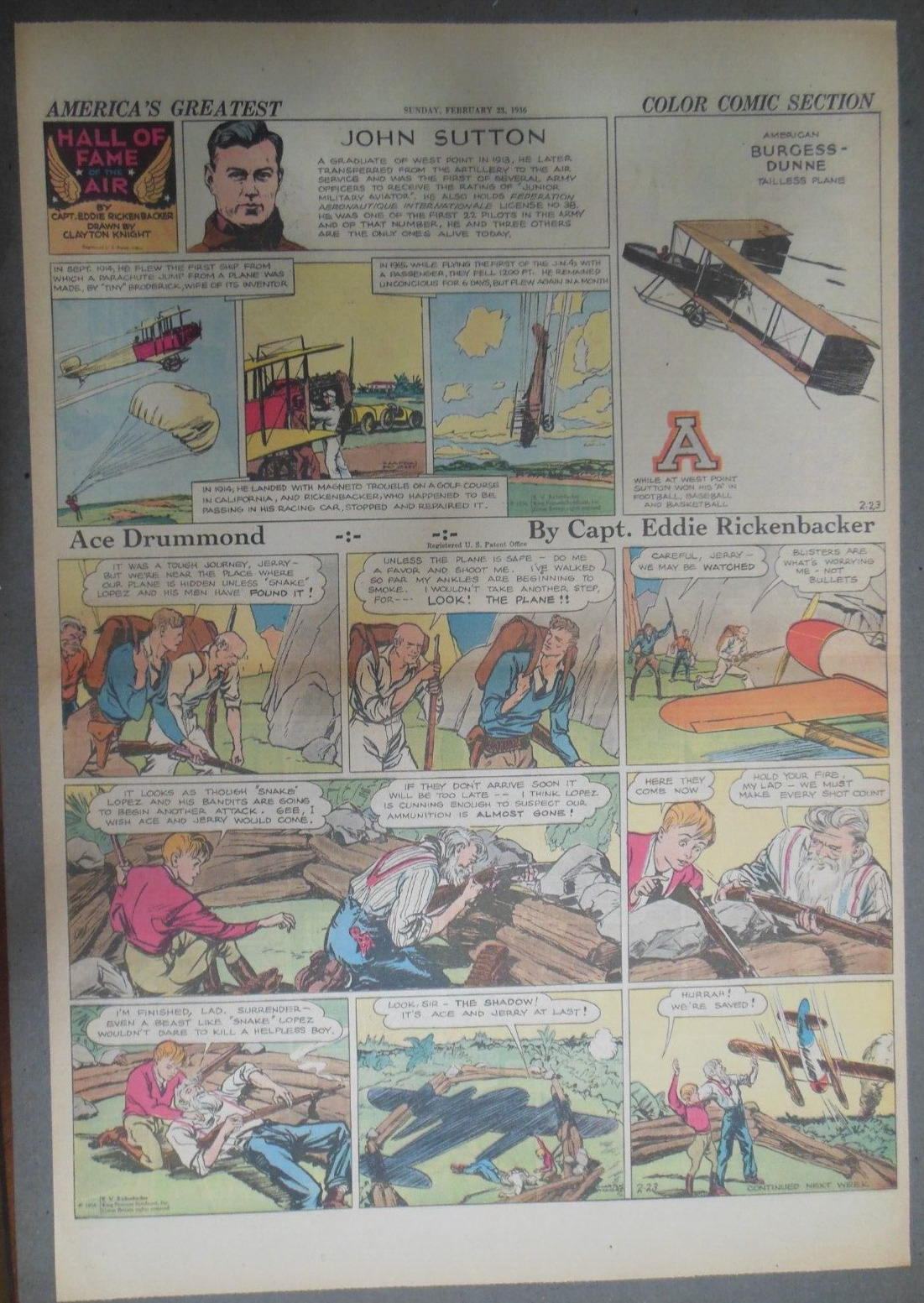 Ace Drummond Sunday by Capt Eddie Rickenbacker from 2/23/1936 Large Full Page 