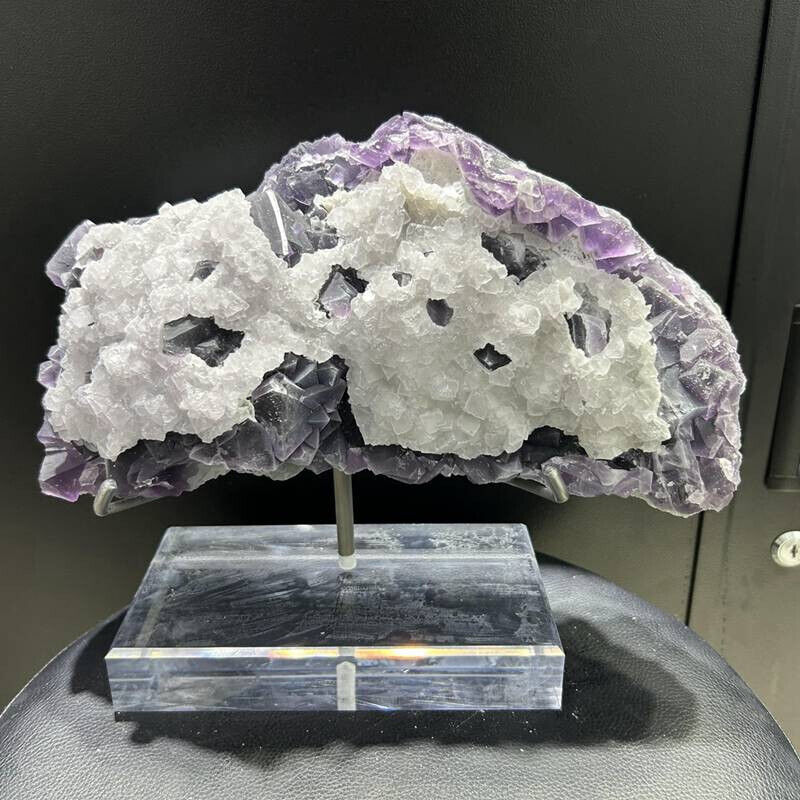13LB Top Natural Purple Fluorite Quartz Crystal Cluster Mineral Specimen + stand