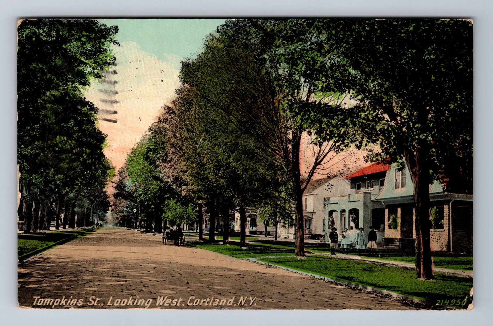 Cortland NY-New York, Tompkins St Looking West Vintage c1912 Souvenir Postcard