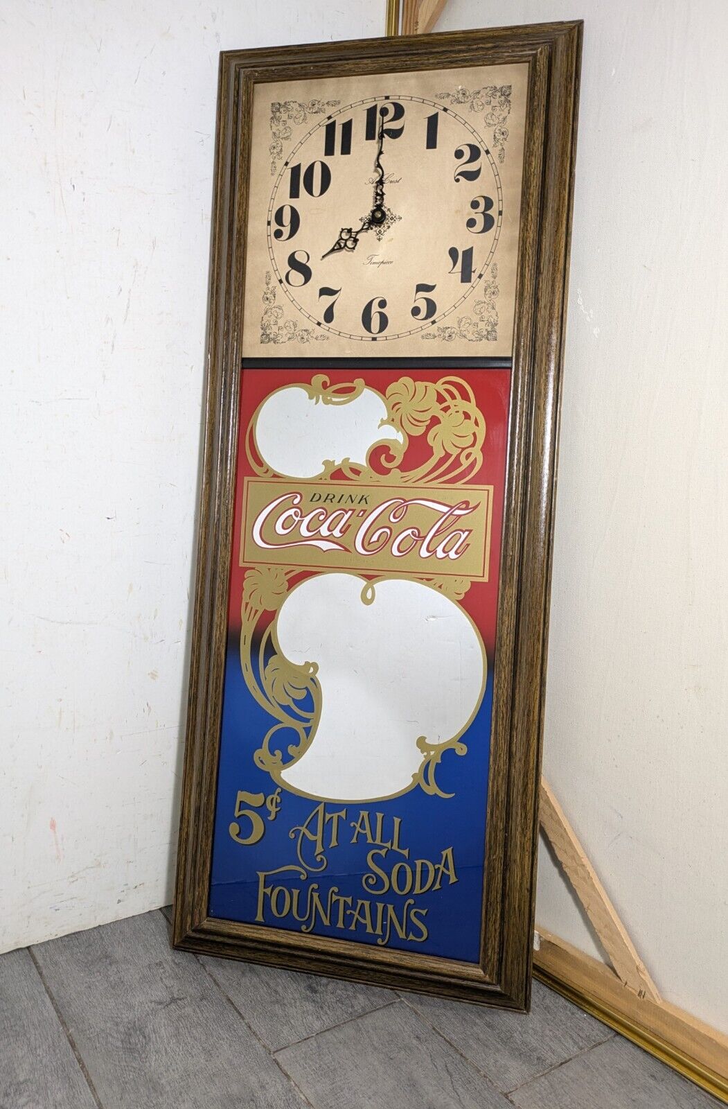 Vintage Drink Coca Cola 5 Cent Wall Clock Mirror/Sign Man Cave (FOR REPAIR)