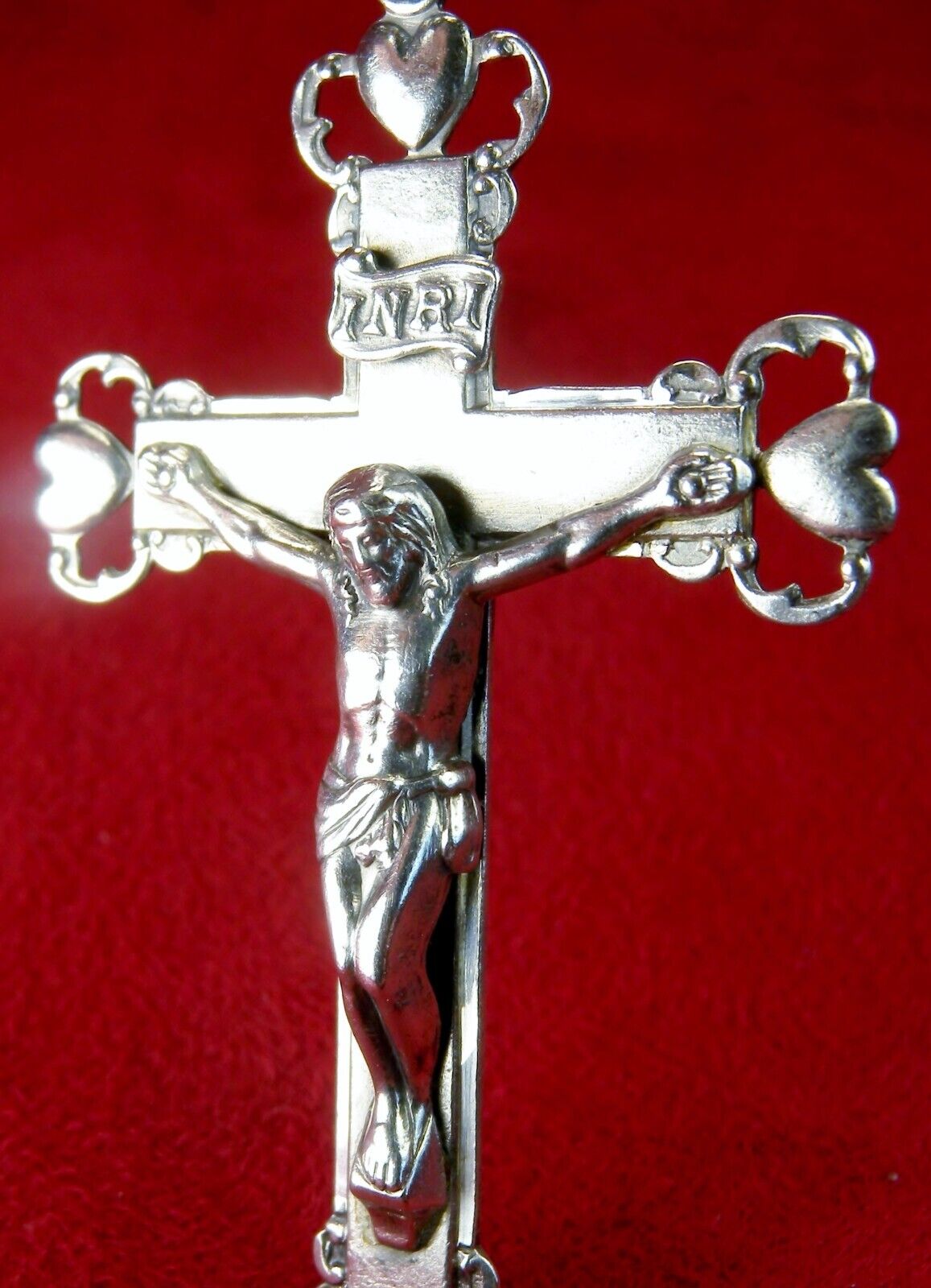 Catholic Bishops 2.5 Inch Sterling Sacred Heart Jesus Love Rosary Cross Crucifix