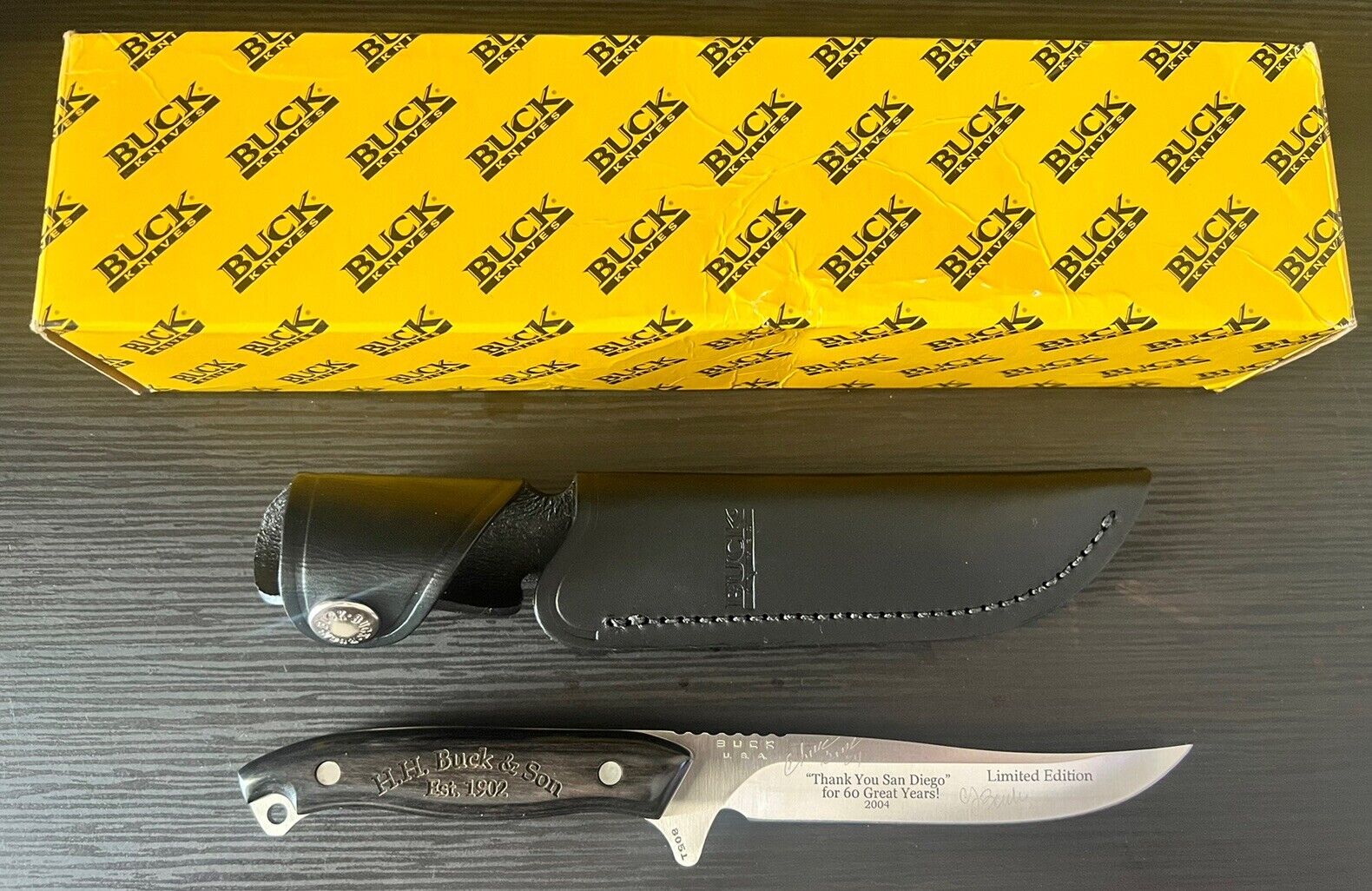 BUCK 805 LIMITED EDITION THANK YOU SAN DIEGO KNIFE With Sheath. Brand New. Rare.