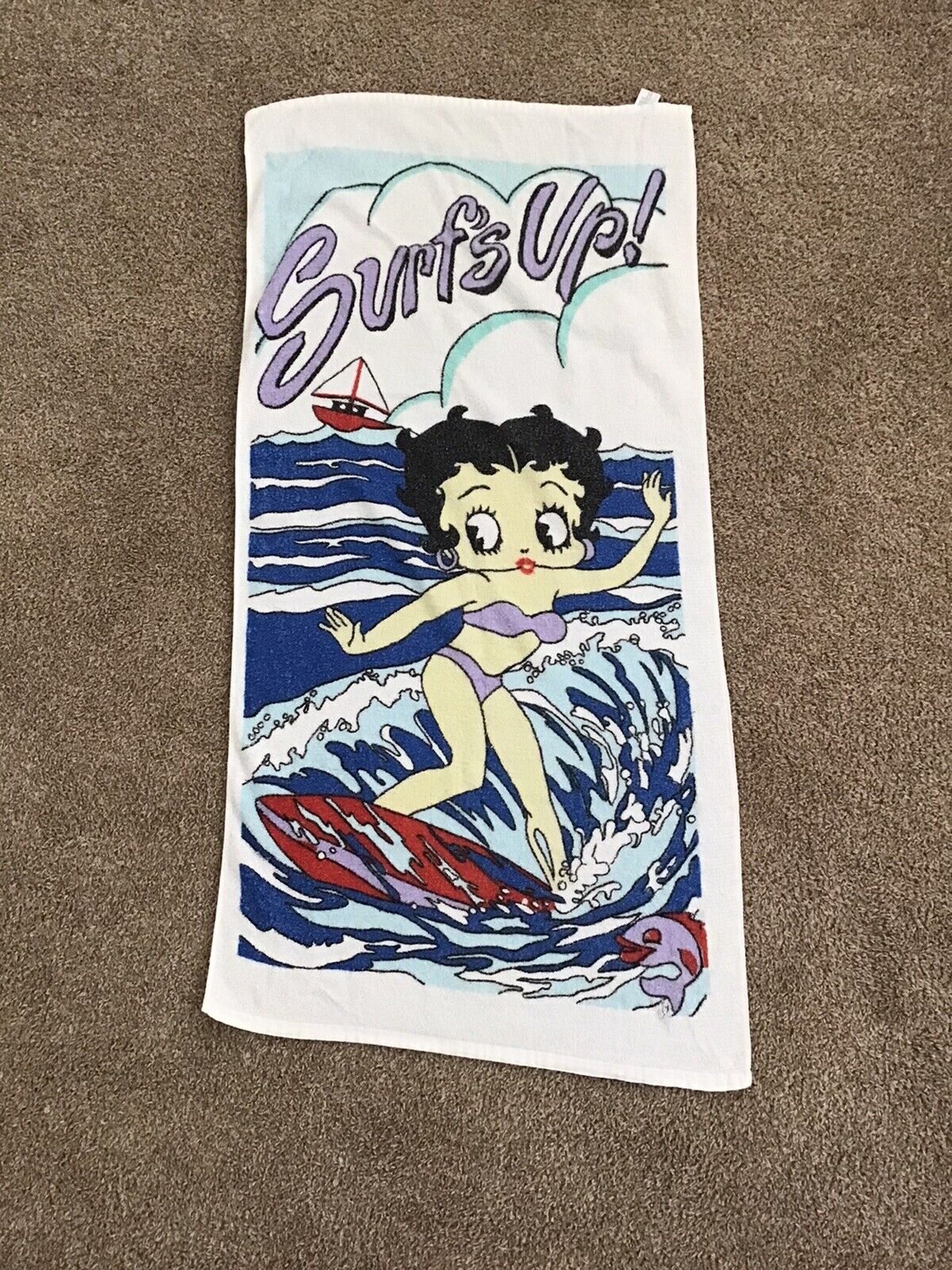 Vintage Jay Franco Betty Boop Beach Pool Towel Surfs Up 40 x 24 In READ