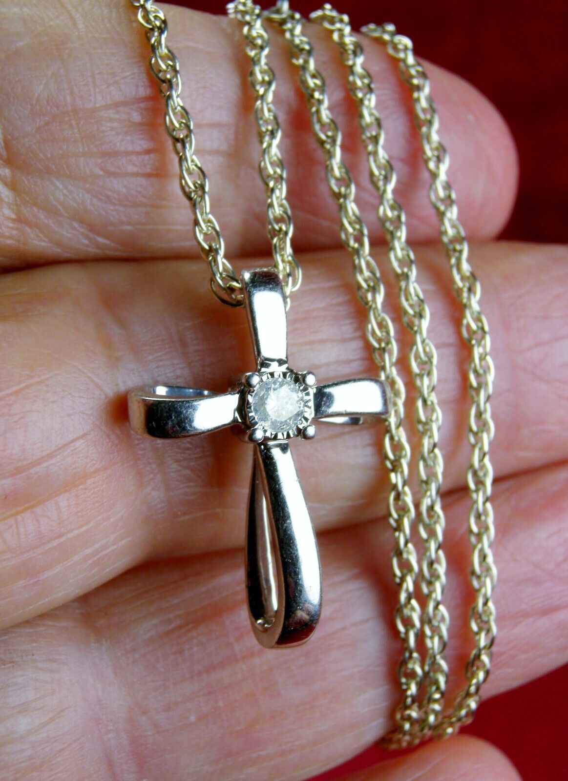 Bertha's Lourdes Pilgrimage STERLING 24-inch Necklace & 1-inch Cross Pendant