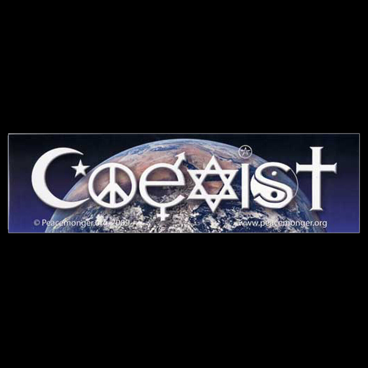 Coexist over Planet Earth BUMPER STICKER or MAGNET magnetic decal global peace 