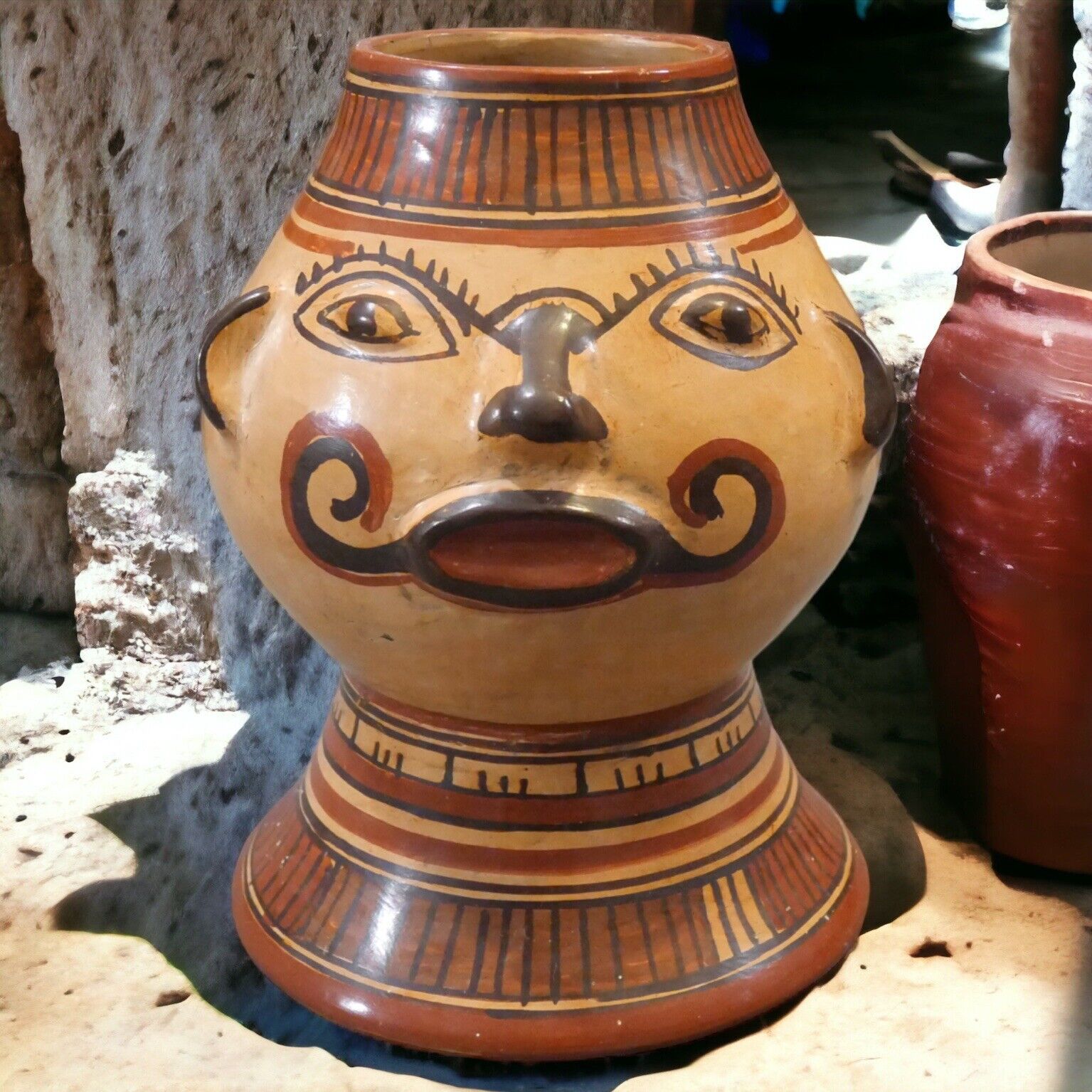 Mid 20th Century Costa Rican Nicoya Pottery Pataky Head Footed Effigy Vessel