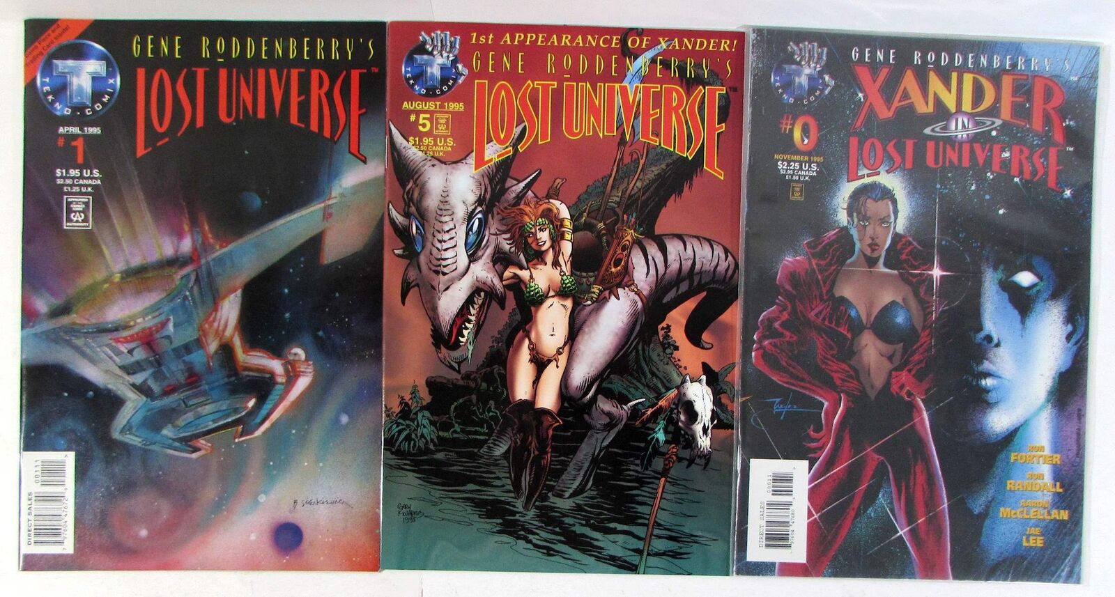 Lost Universe Lot of 3 #1,5,Xander 0 Tekno Comix (1995) 1st Print Comic Books