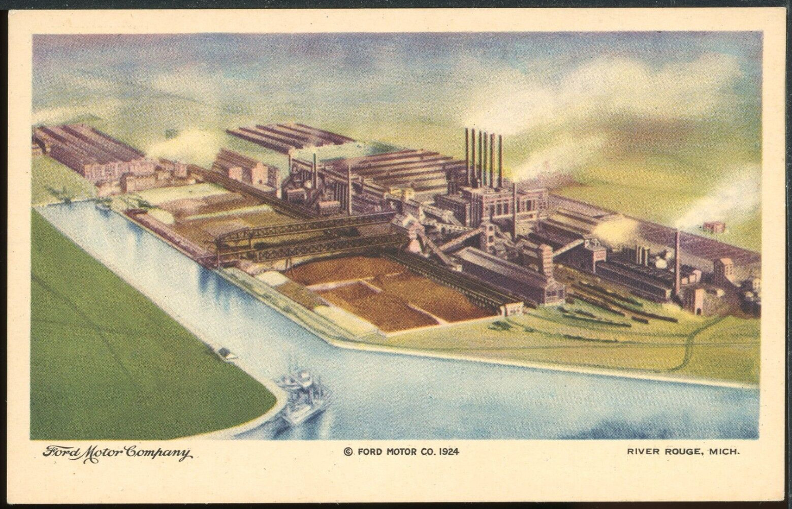 1924 Ford Motor Company River Rouge Michigan Birds-Eye Historic Vintage Postcard