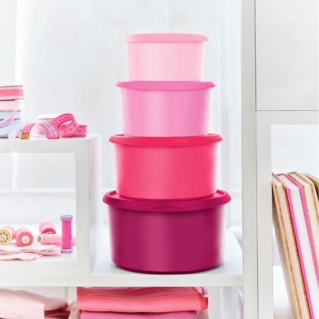 New Tupperware One-touch stac Topper Canisters with Lids, Set of 4 Purple & Pink