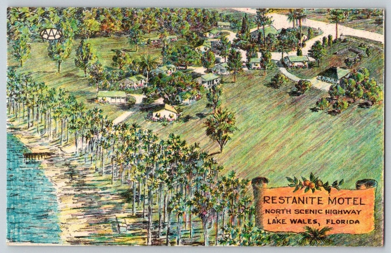 Artist Aerial View~ Restanite Motel~ North Scenic Highway~ Lake Wales, Florida