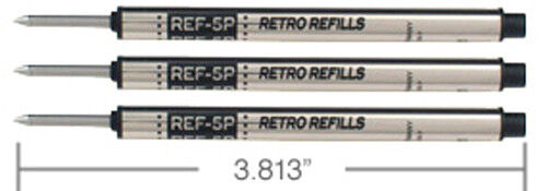 Retro 1951 Short Capless Rollerball Ink Refill, Black, 3-Pack (REF5P-B)