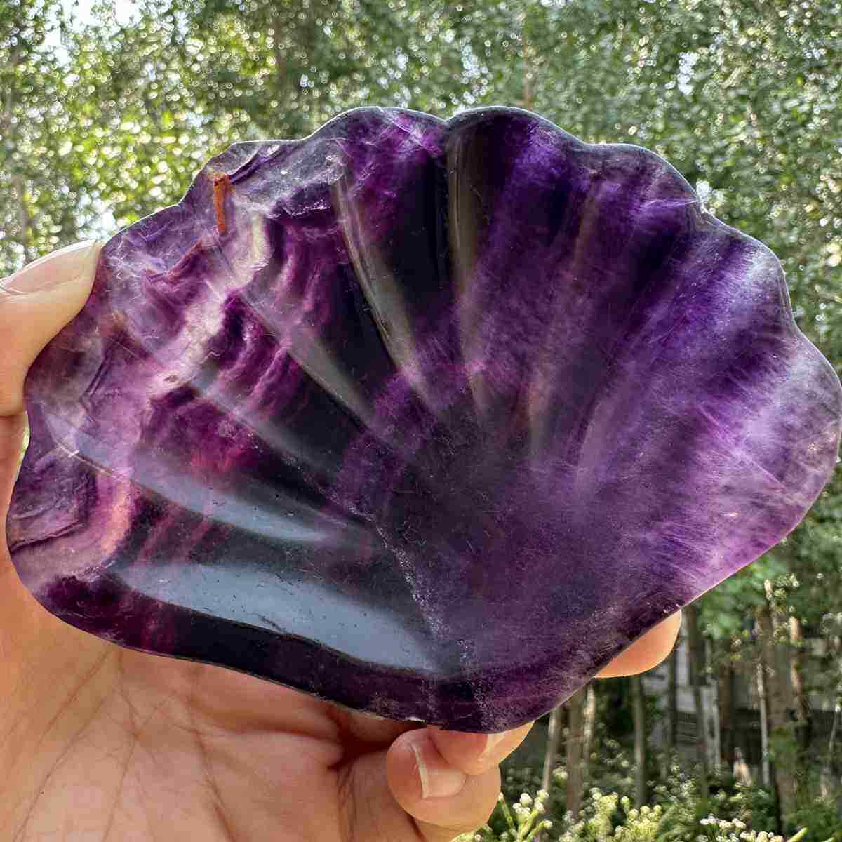 265g Natural purple fluorite handmade shell bowl quartz crystal decor healing