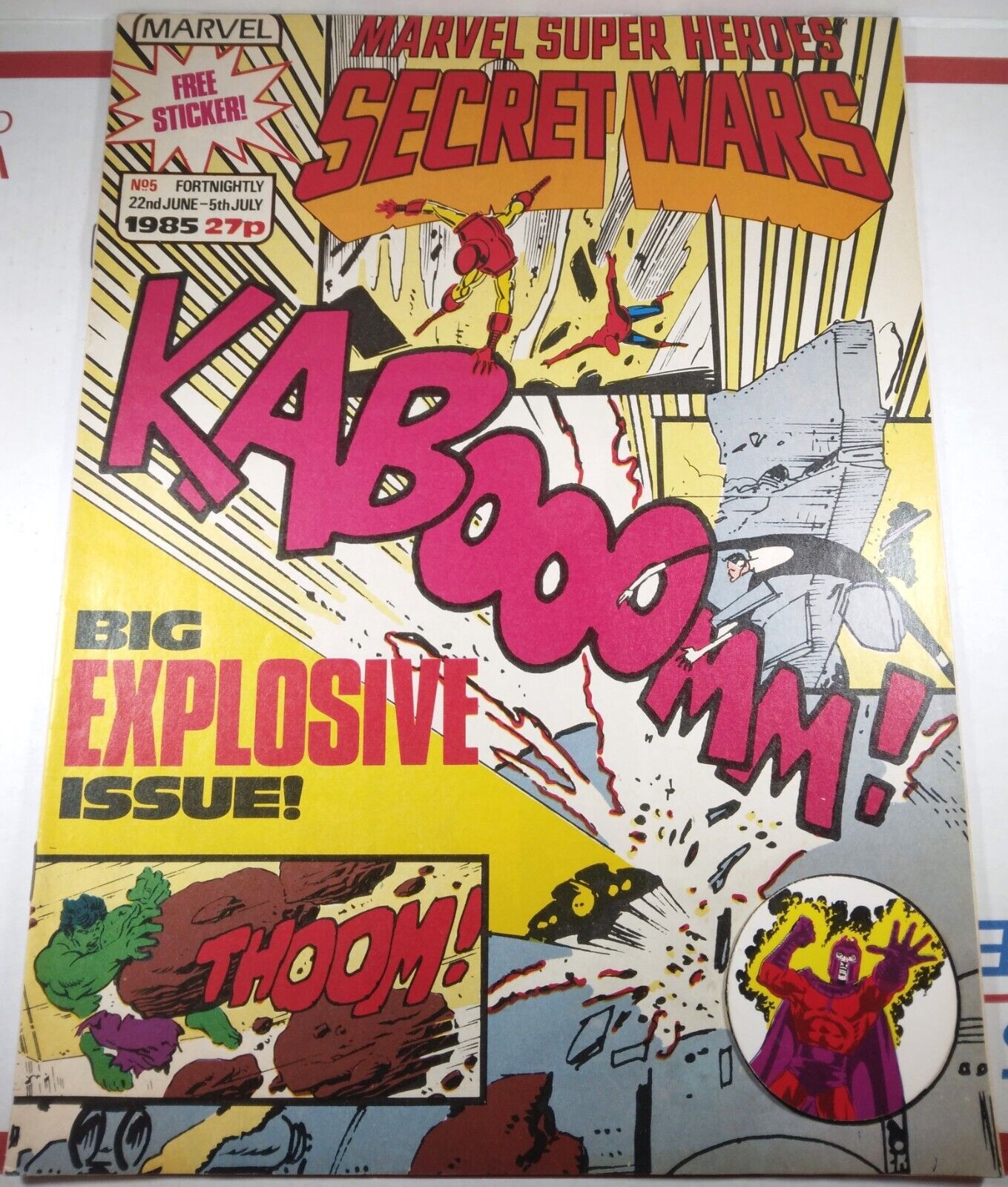 🔴💥 MARVEL SUPER HEROES SECRET WARS #5 WITH MAGNETO STICKER UK 1985 X-MEN 97