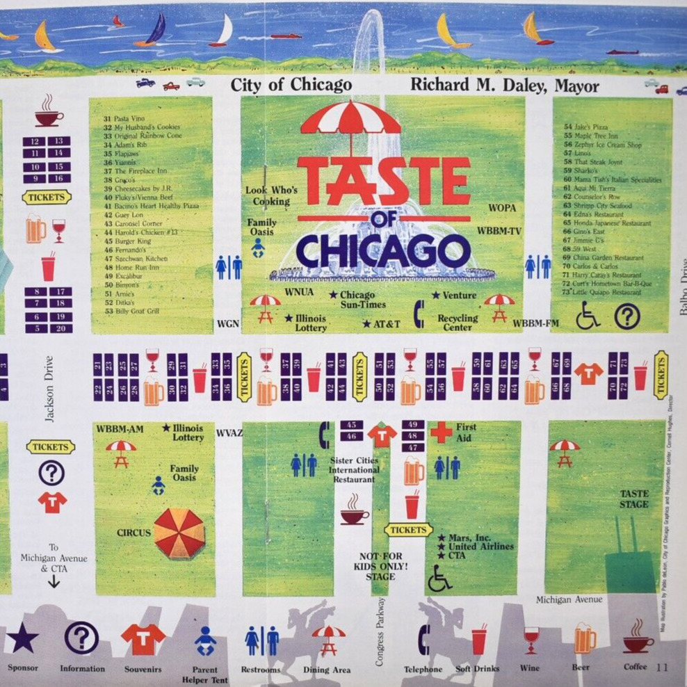 1991 Taste Of Chicago America\'s City Picnic Grant Park Map Richard Daley Mayor