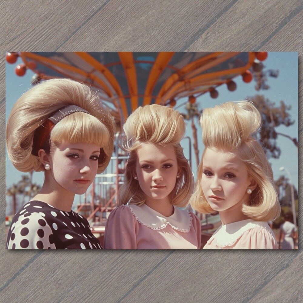 POSTCARD Women Large Big Hair Bouffant Haircut 70s Vibe 1970s Amusement Park