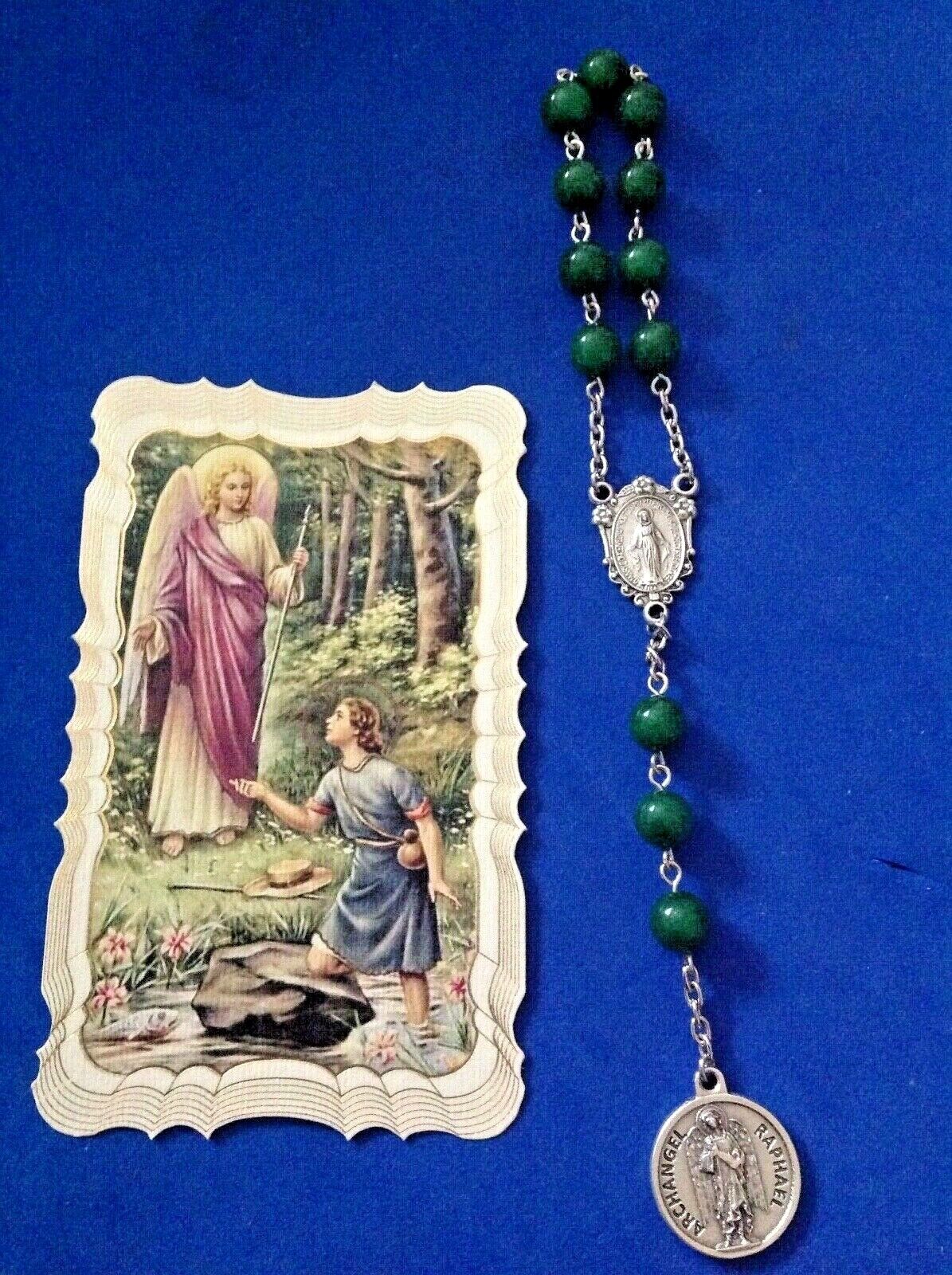 Archangel St Raphael Healing Rosary Chaplet Emerald Jade 8mm Queen of Angels #2