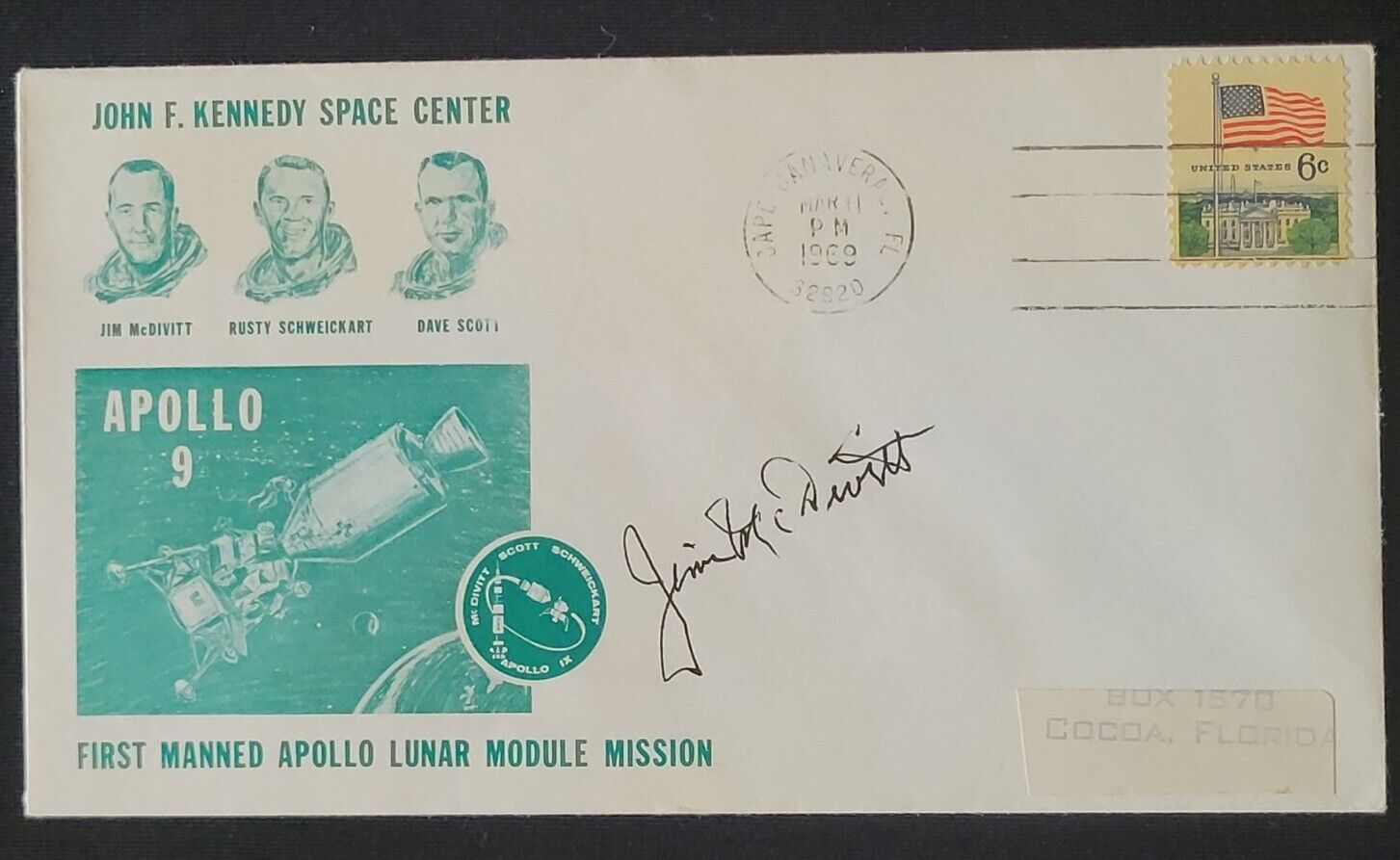 JIM MCDIVITT rare SIGNED  Apollo 9 Space Cover FIRST MANNED LUNAR MODULE MISSION