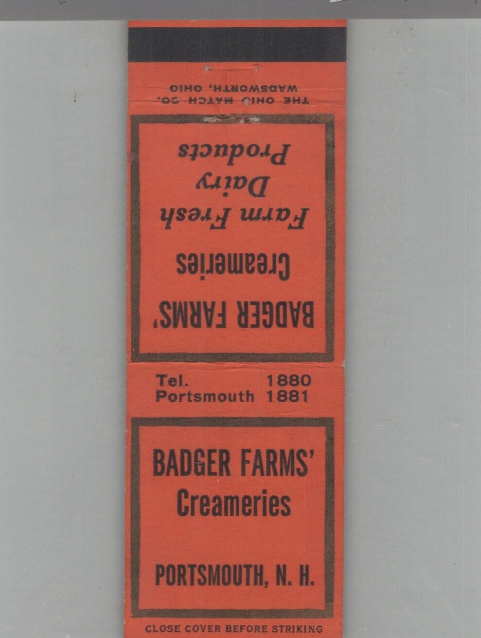 Matchbook Cover Badger Farms Creameries Portsmouth, NH