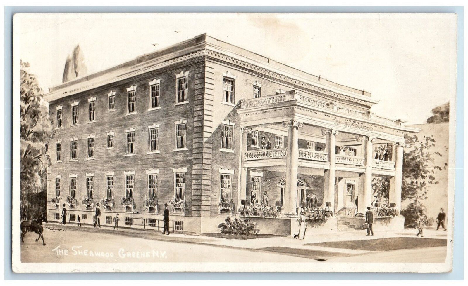 Greene New York NY RPPC Photo Postcard Sherwood Building 1914 Antique Posted