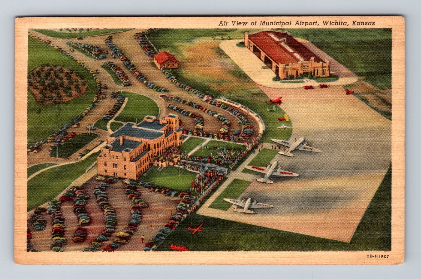 Wichita KS-Kansas, Aerial View Municipal Airport, Antique Vintage Postcard