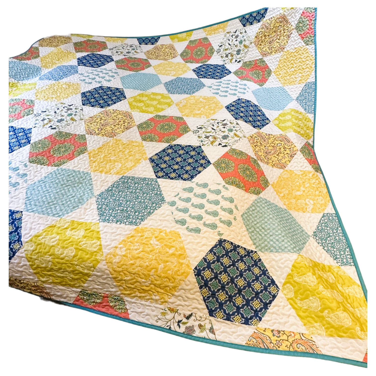 Mainstays Quilt Brights, Pastels Turquoises Blue, Yellow, Golds, Corals, 86