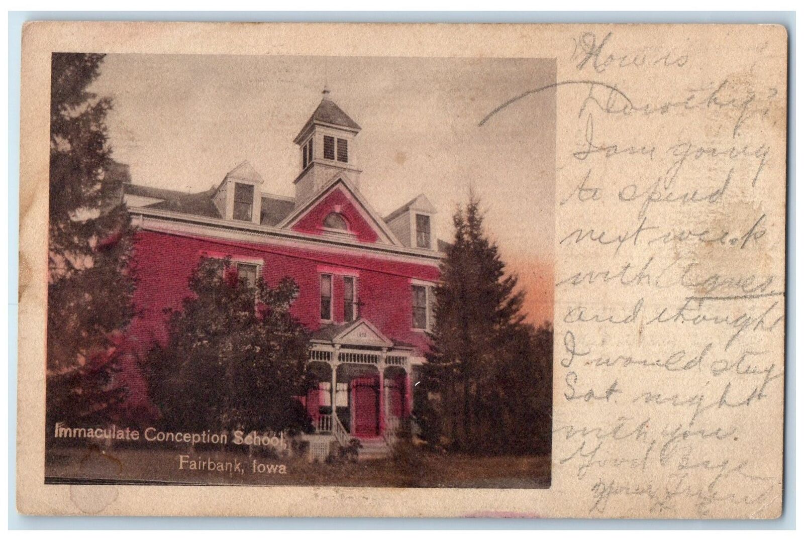 c1920's Immaculate Conception School Campus Building Fairbank Iowa IA Postcard