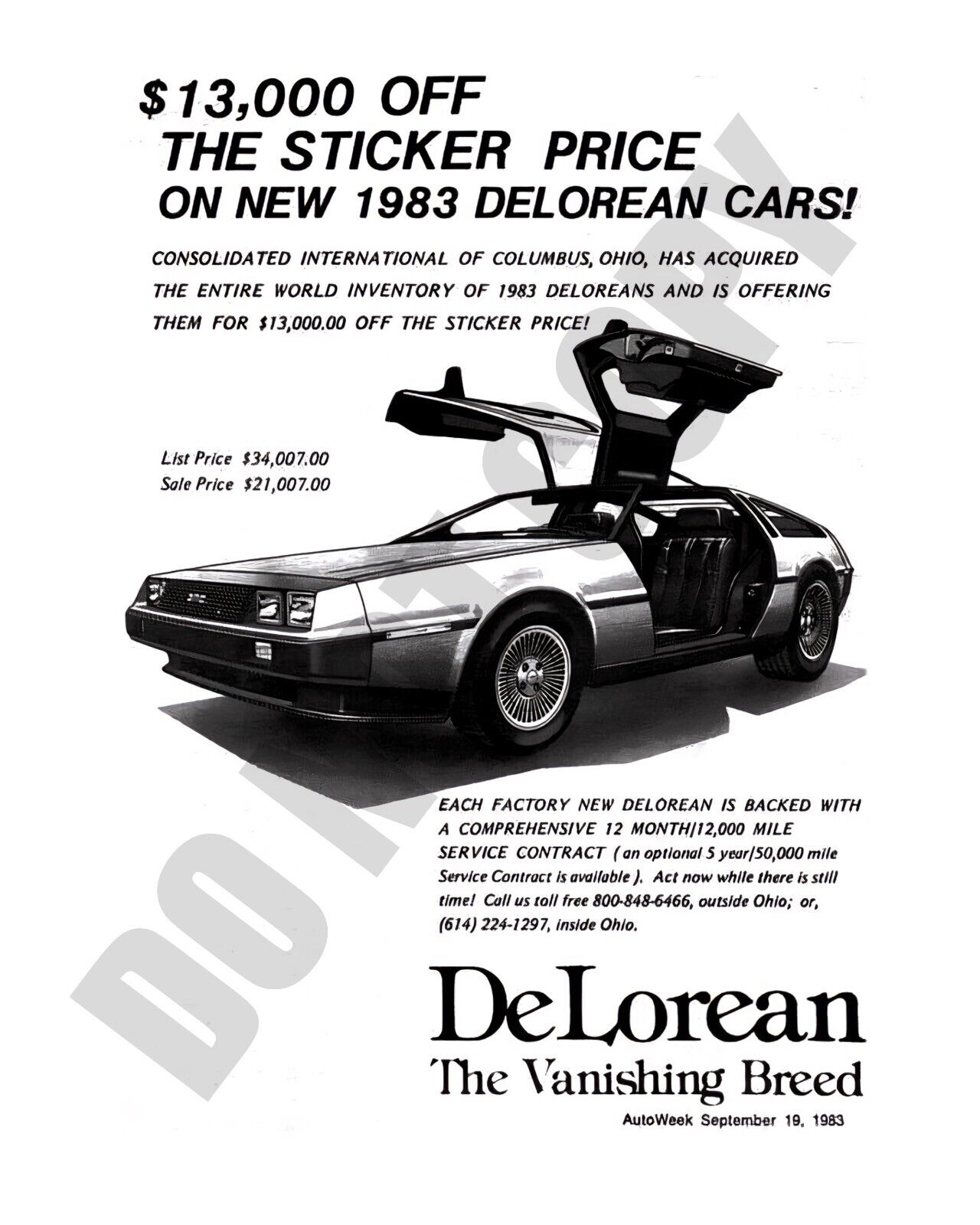 1983 Autoweek DeLorean Auto Car Magazine Promo Flyer Ad 8x10 Photo