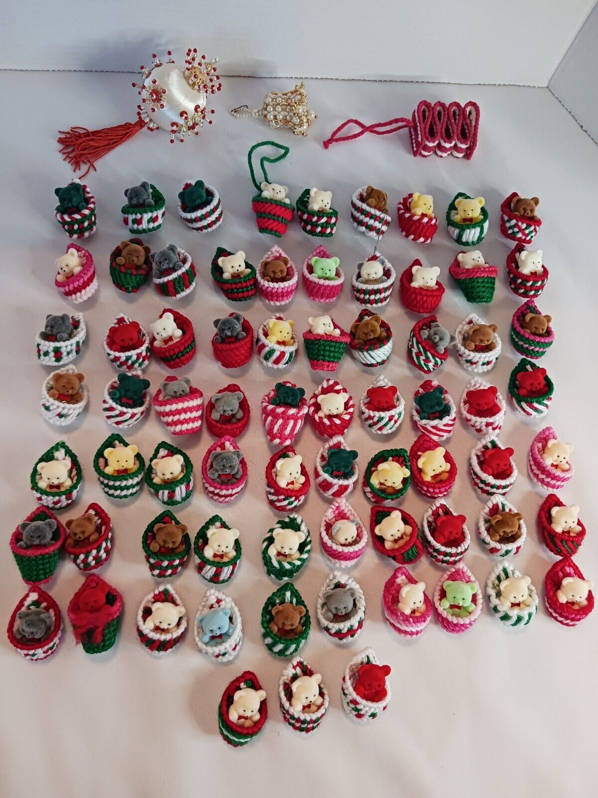 Vintage Christmas Ornaments Needlework, Crochet, Cross Stitch, Lot  Teddy Bears