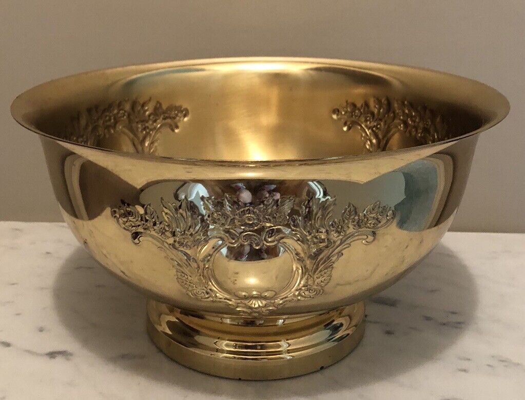 Vintage Solid Brass Footed Pedestal Bowl Planter Pot Centerpiece Original Boho