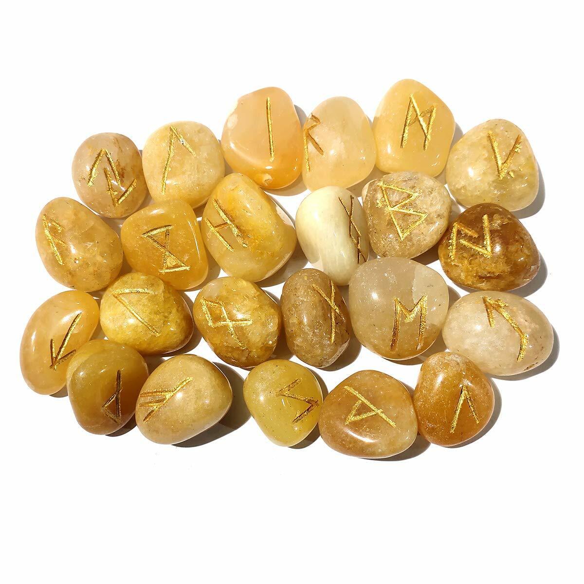 Reiki Crystal Products Natural Crystal Yellow Stone Rune Set, Standard, 25 Piece