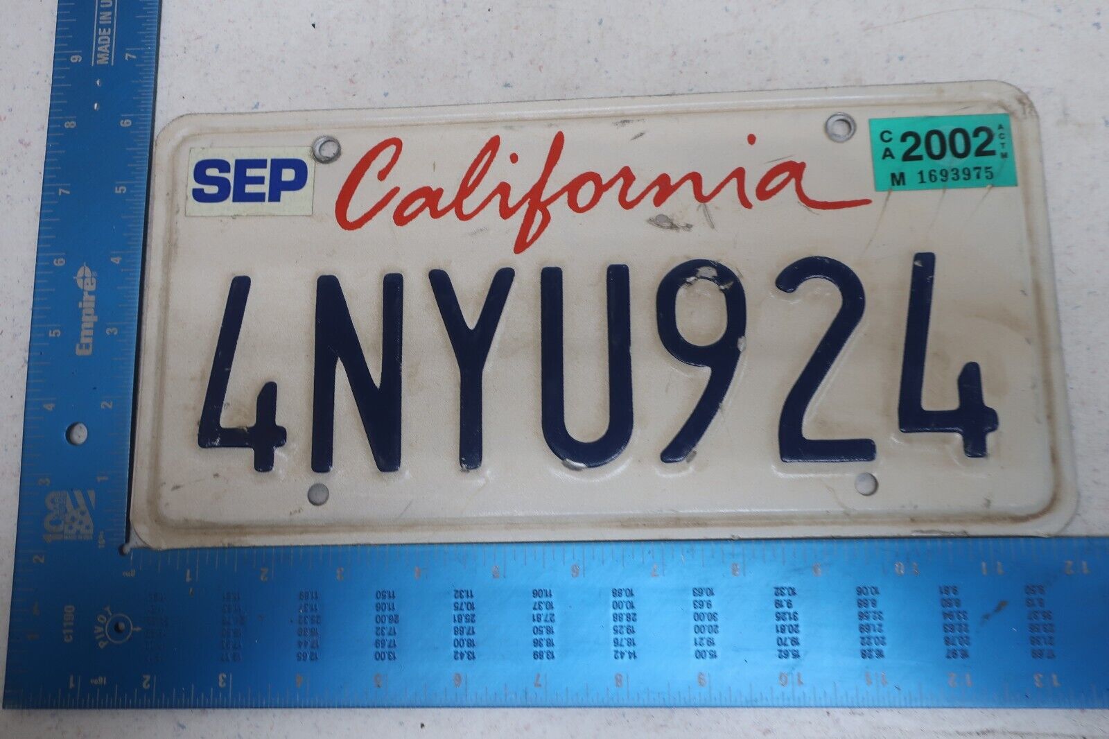 California License Plate Tag CA 2002 02 Natural Sticker 4NYU924