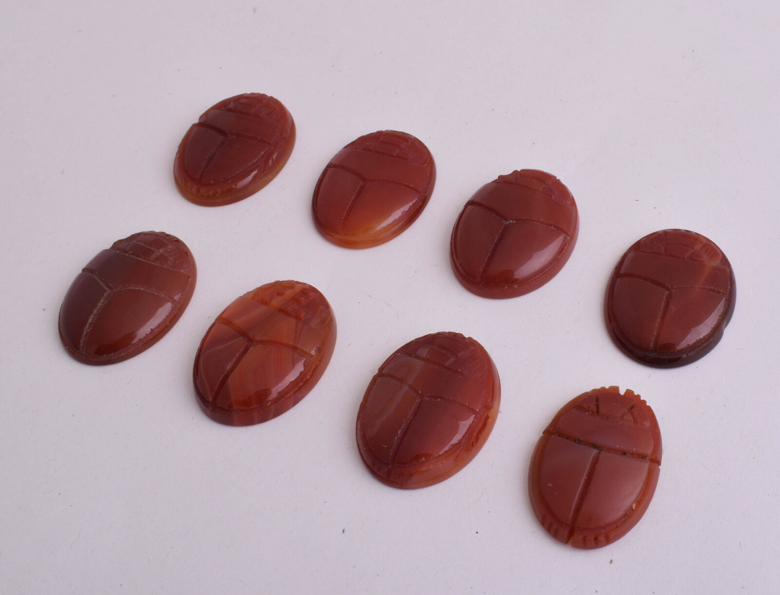 8 Egyptian Scarab-Hand Carved Egyptian Agate Scarab-Revival stone amulet