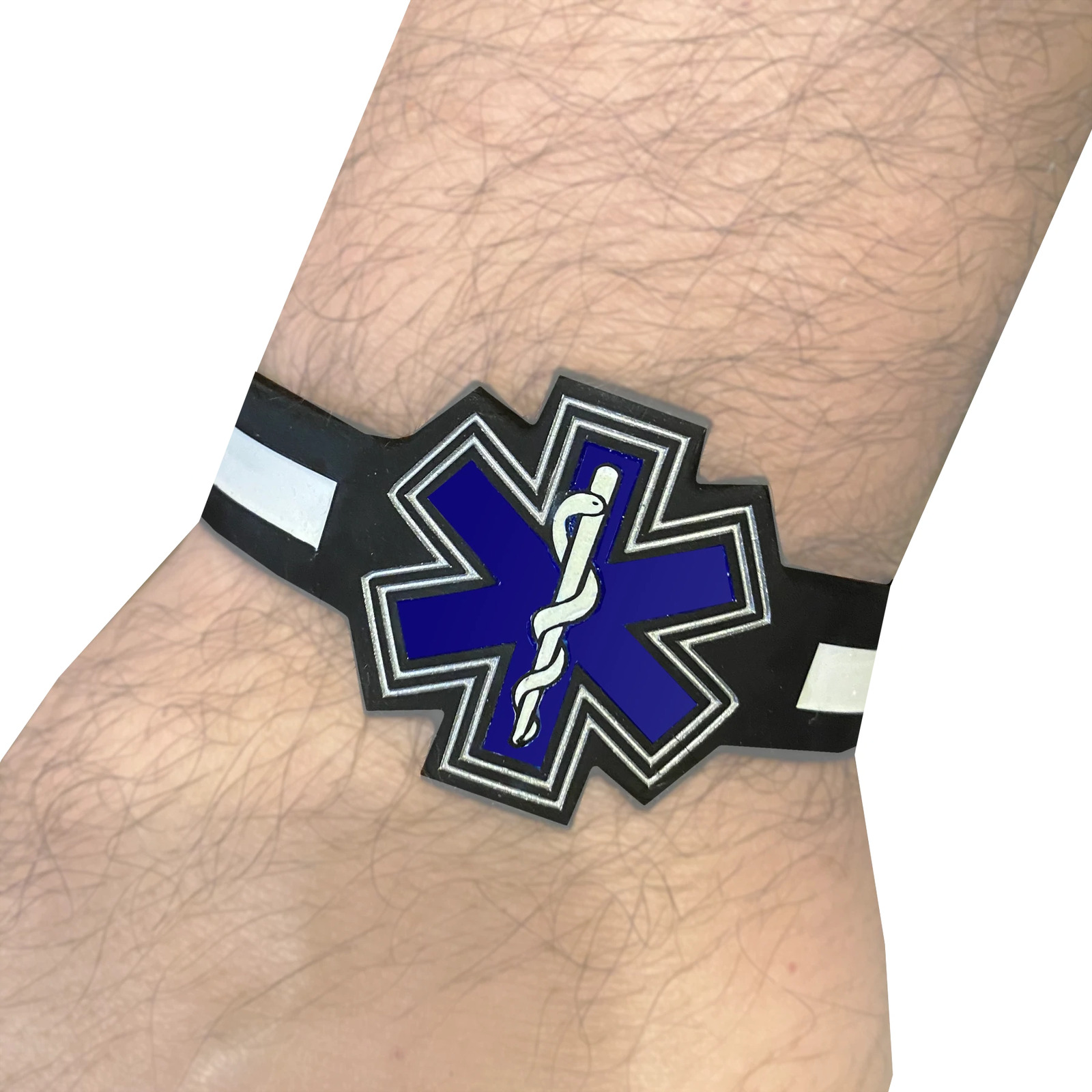 EMT EMS Paramedic Star of Life Silicon Bracelet (glow in the dark thin white lin
