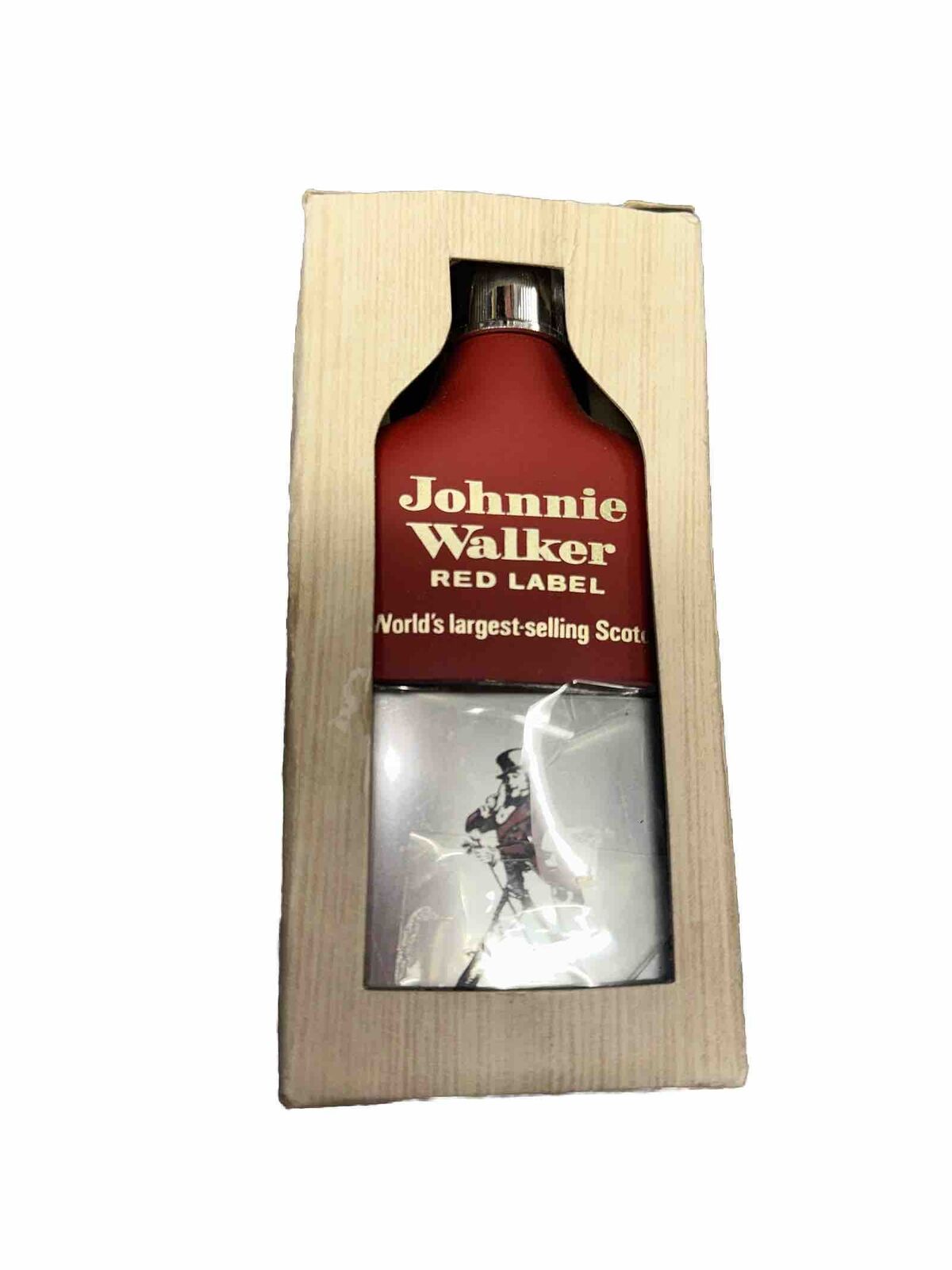 Vintage Johnnie Walker Red Label Glass & Metal Pocket Flask~Made in England