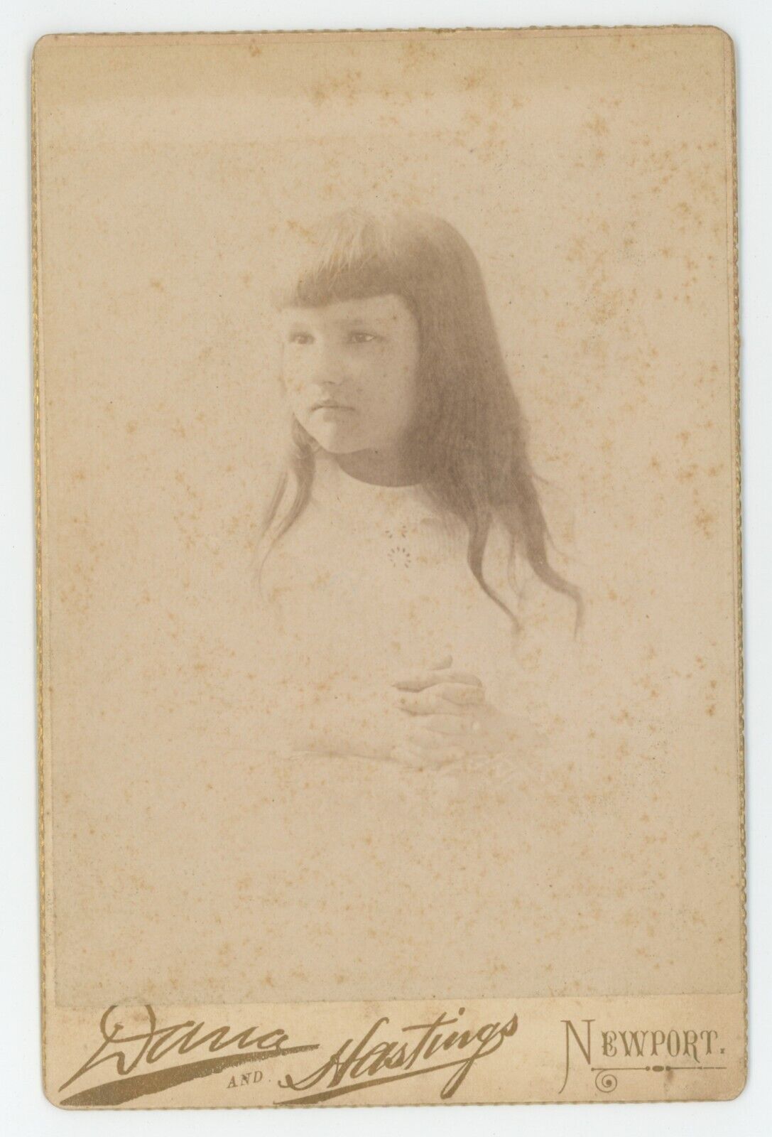 Antique Circa 1880s Cabinet Card Beautiful Little Girl Brightly Lit Newport, RI
