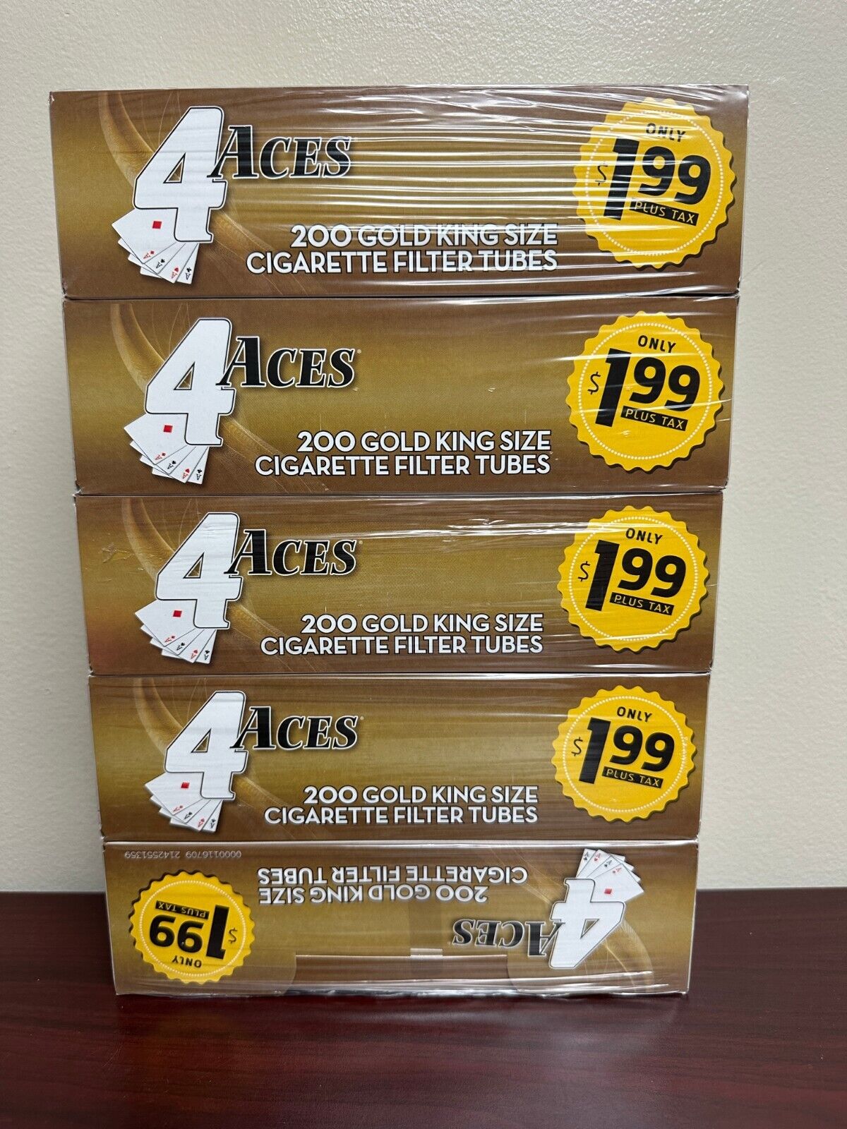 4 ACES Gold Light King Size 200ct Each -5 Pack Cigarette Tubes
