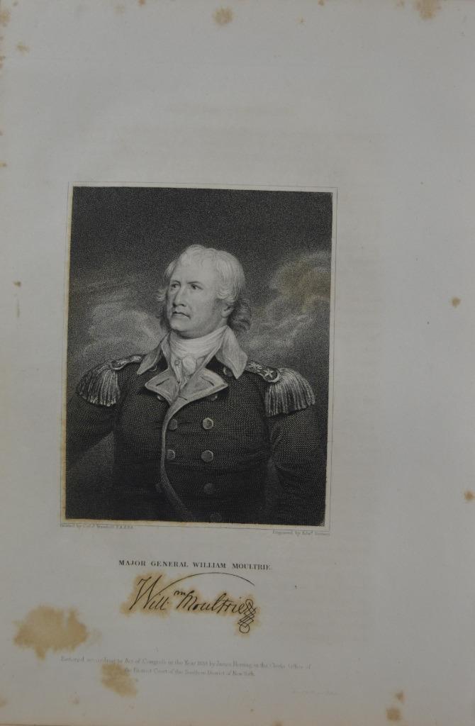 Antique Revolutionary War General William Moultrie 1834 Engraving Art Original
