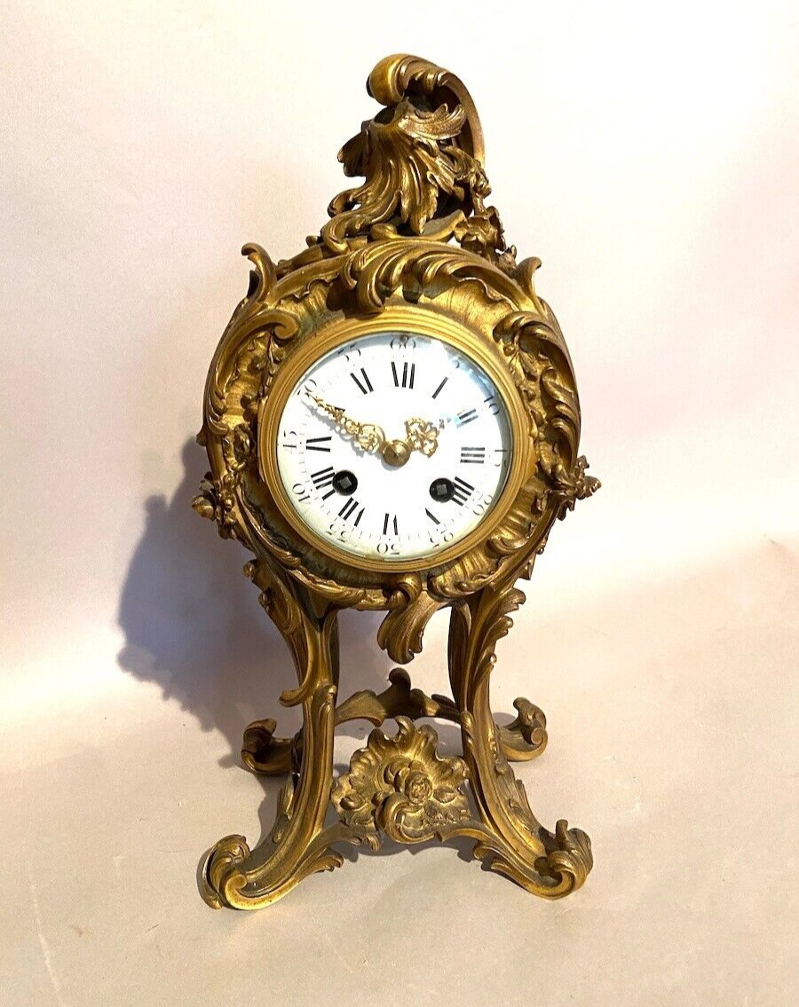 Exquisite 19th Century French Louis XV Bronze Ormolu Table/Mantle Clock