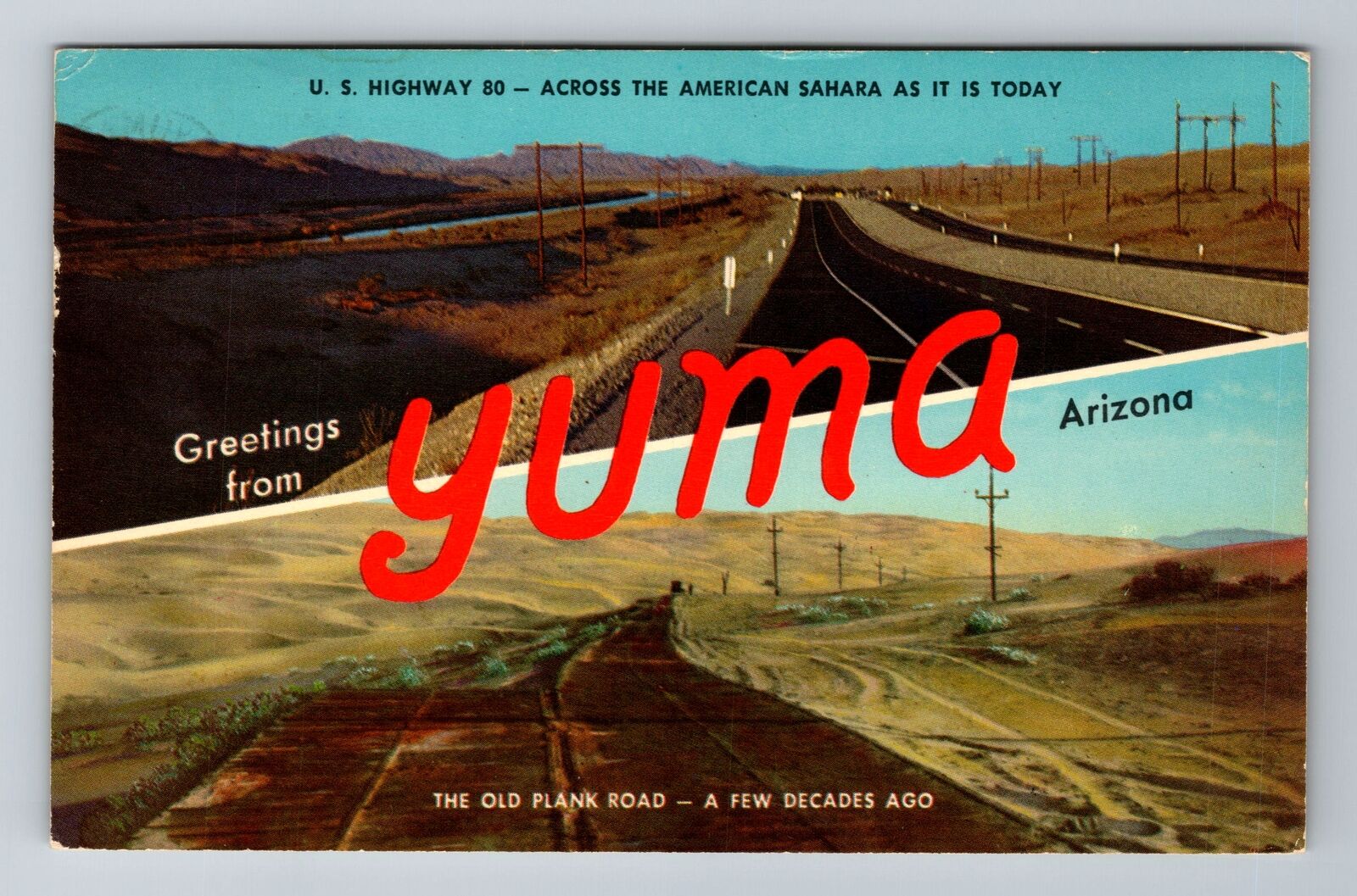 Yuma AZ-Arizona, General Greetings, Highway, Antique, Vintage c1964 Postcard