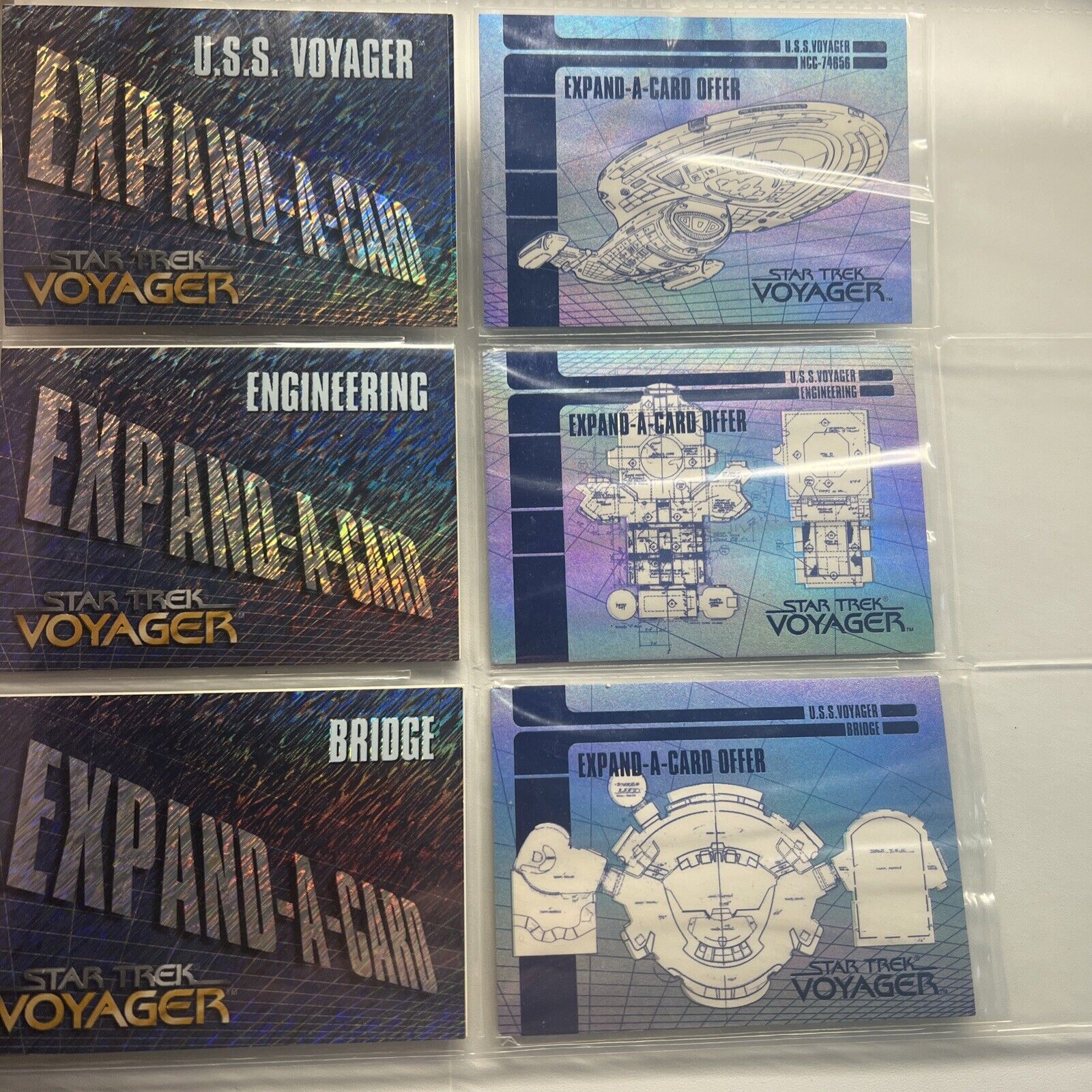 1995 Star Trek Voyager EXPAND-A-CARD Offer And Complete Foil Chase Set (3) X1-X3