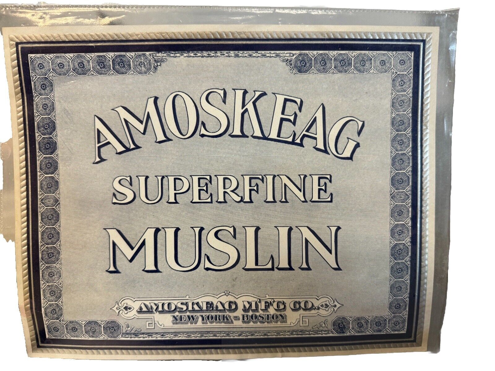 Vintage Amoskeag Superfine Muslin Label Tag Amoskeag Manufacturing Co.