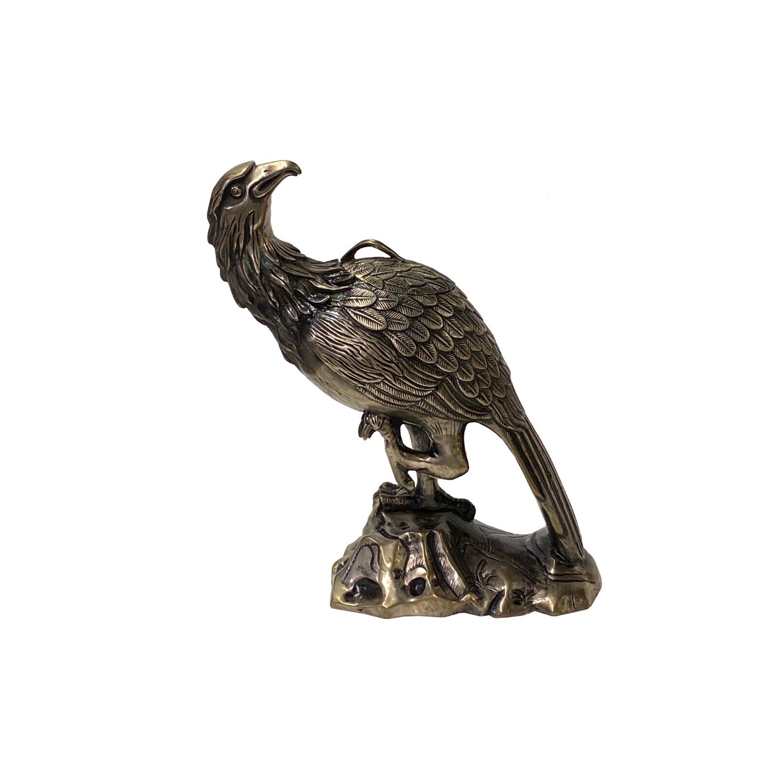 Handmade Detail Chinese Silver Coating Metal Eagle On Rock Figure ws3768