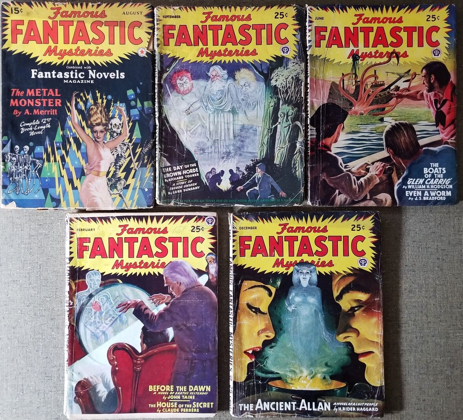 FAMOUS FANTASTIC MYSTERIES - 5-ISSUE LOT - 1941, 1944, 1945, 1946 - NICE