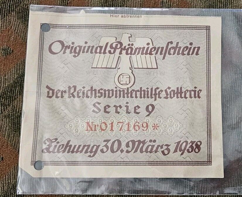 Original WW2 German Lottery Ticket