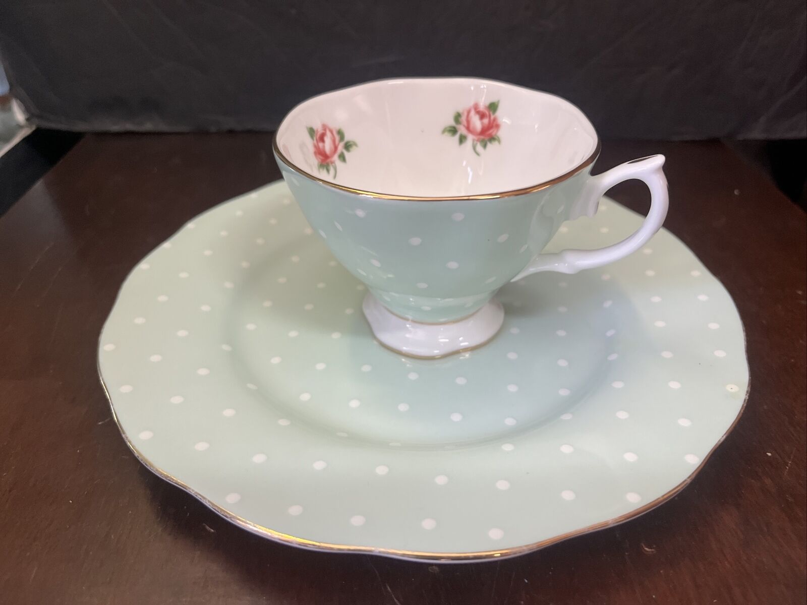 Royal Albert England Polka Dot Rose Teacup & Plate 8.25” Size Plate 