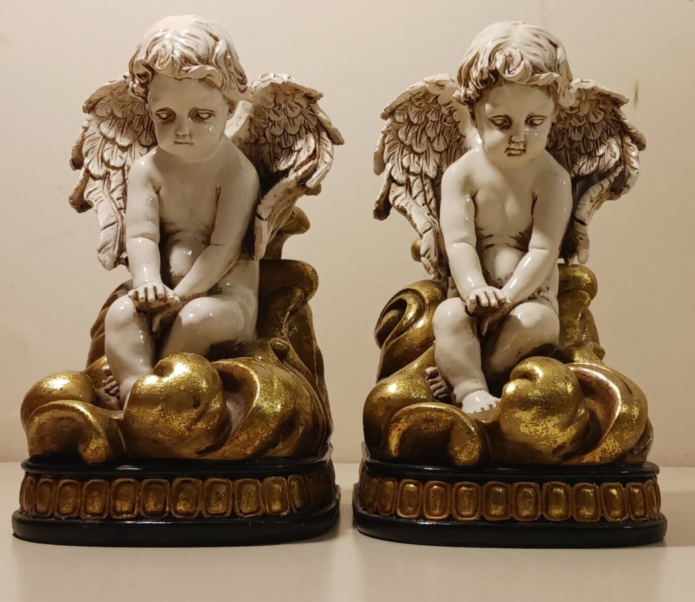 Cherubs Angels Bookends Pair Gold Tone Museum Quality Vintage Rare